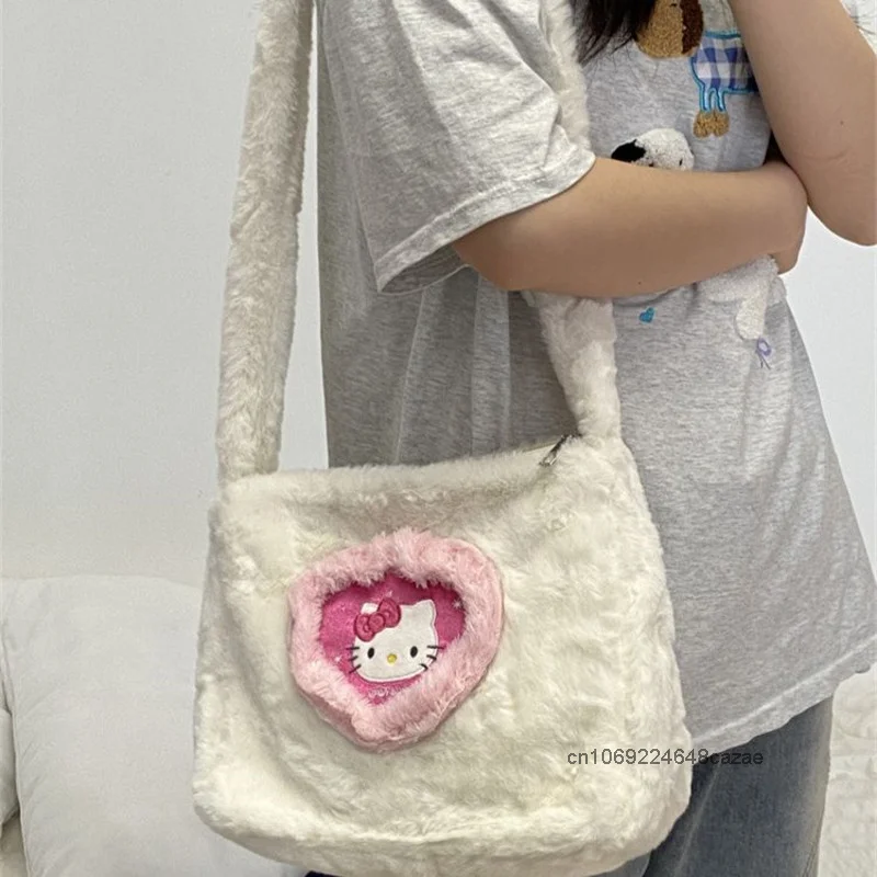 Hello Kitty Cute Cartoon Plush Crossbody Bag Autumn Winter New Simple Commuter Shoulder Bag Japanese Style Harajuku Soft Handbag