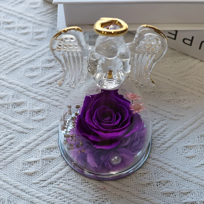 

Charming Angel Glass Statue with Rose - Perfect Gift for Her, Ideal for Christmas, Mother's Day, Valentine's, Graduation & Birth