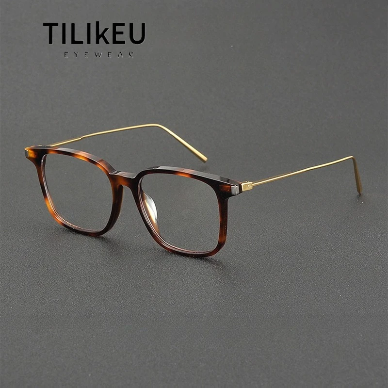 

Large Square Tortoiseshell Acetate Glasses Frames Pure Titanium Temples Trend Men's Retro One-Piece Nose Pads Eyeglasses Frames