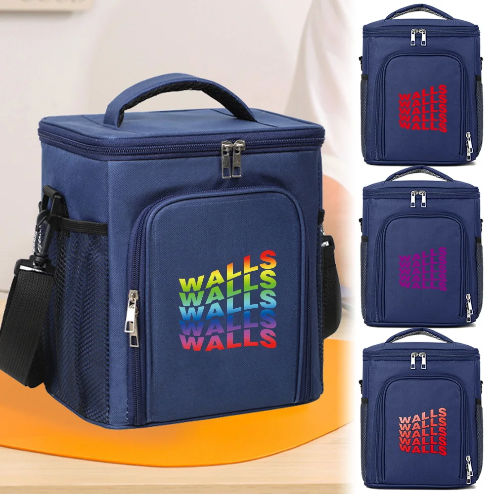 

Ice Pack Food Tote Lunch Bag Outdoor Organizer Case Walls Printing Series Dark Blue Insulated Bags Front Opening Double-layer