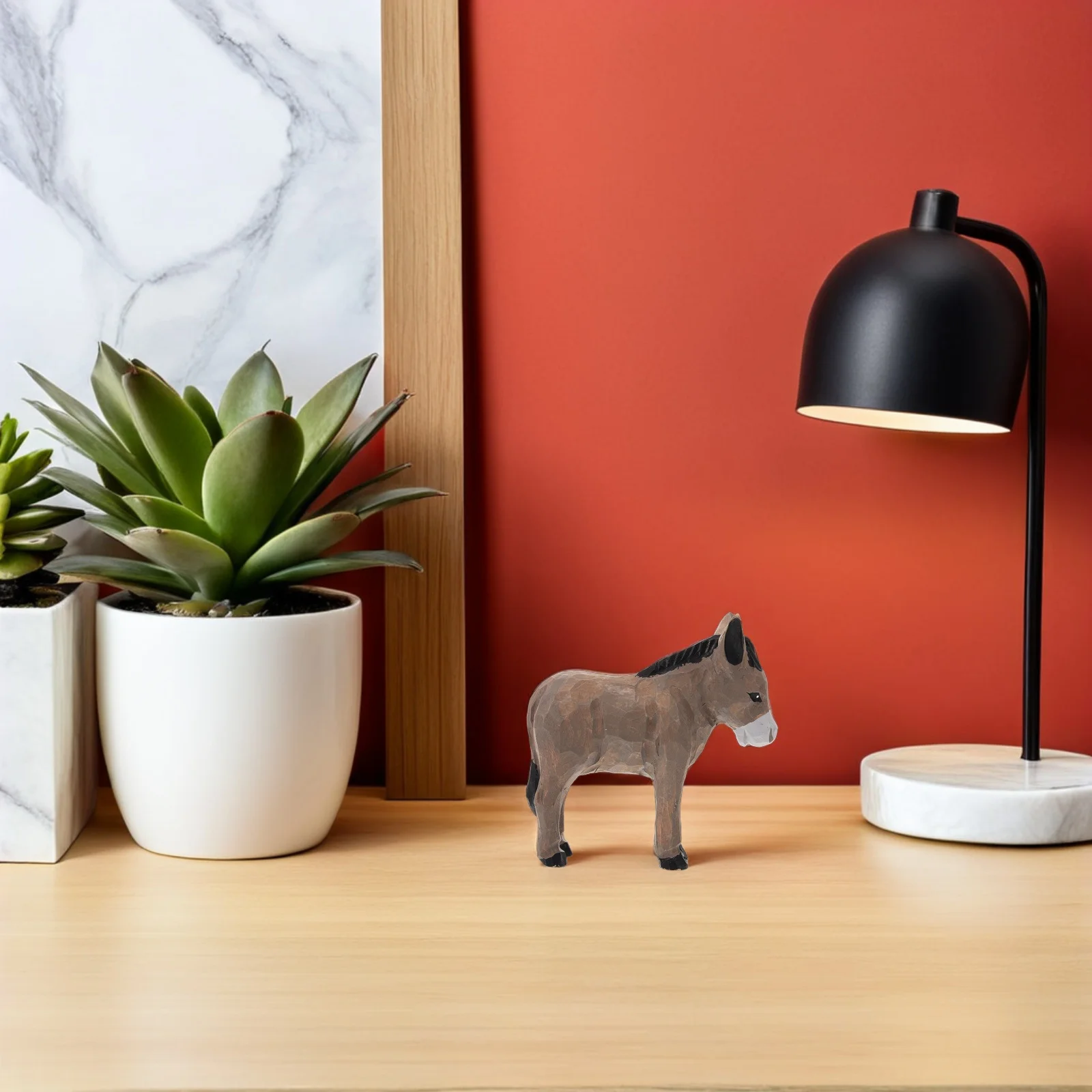 Wooden Small Donkey Statue Handmade Ornament Carved Animal Home Decoration Sculpted Desk Decorations Handcrafted Mini Figurine