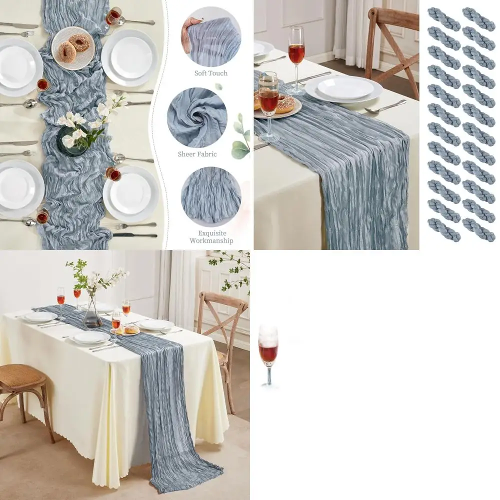 

10ft Long Dusty Blue Cheesecloth Table Runner for Rustic, Boho, Wedding, or Party Decor
