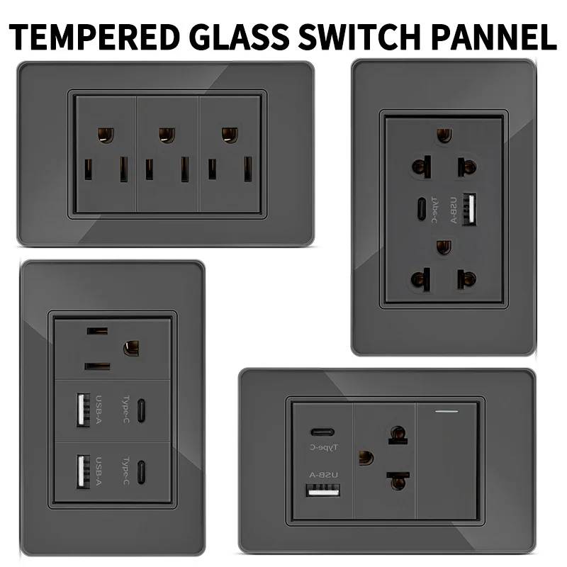 

Tempered Glass Panel System:Mexico/US 3-Position Outlet + Dual USB 20W w/ Touch-Safe Reset Button - 118 Series Retrofit Solution