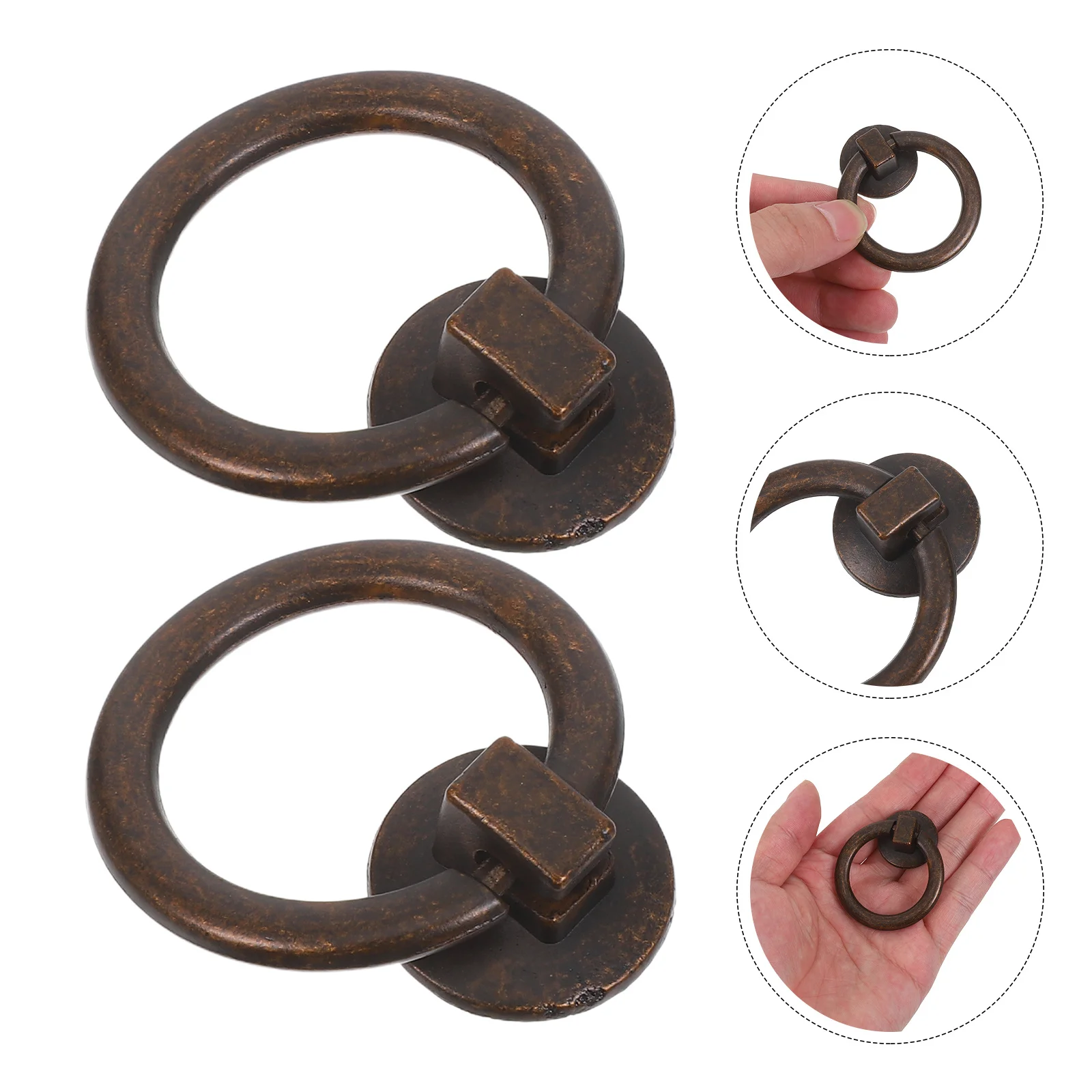

2pcs 43Mm Bronze Ring Drawer Pulls Vintage Cabinet Knob Drop Handle For Kitchen Bathroom Dresser Cupboard Furniture
