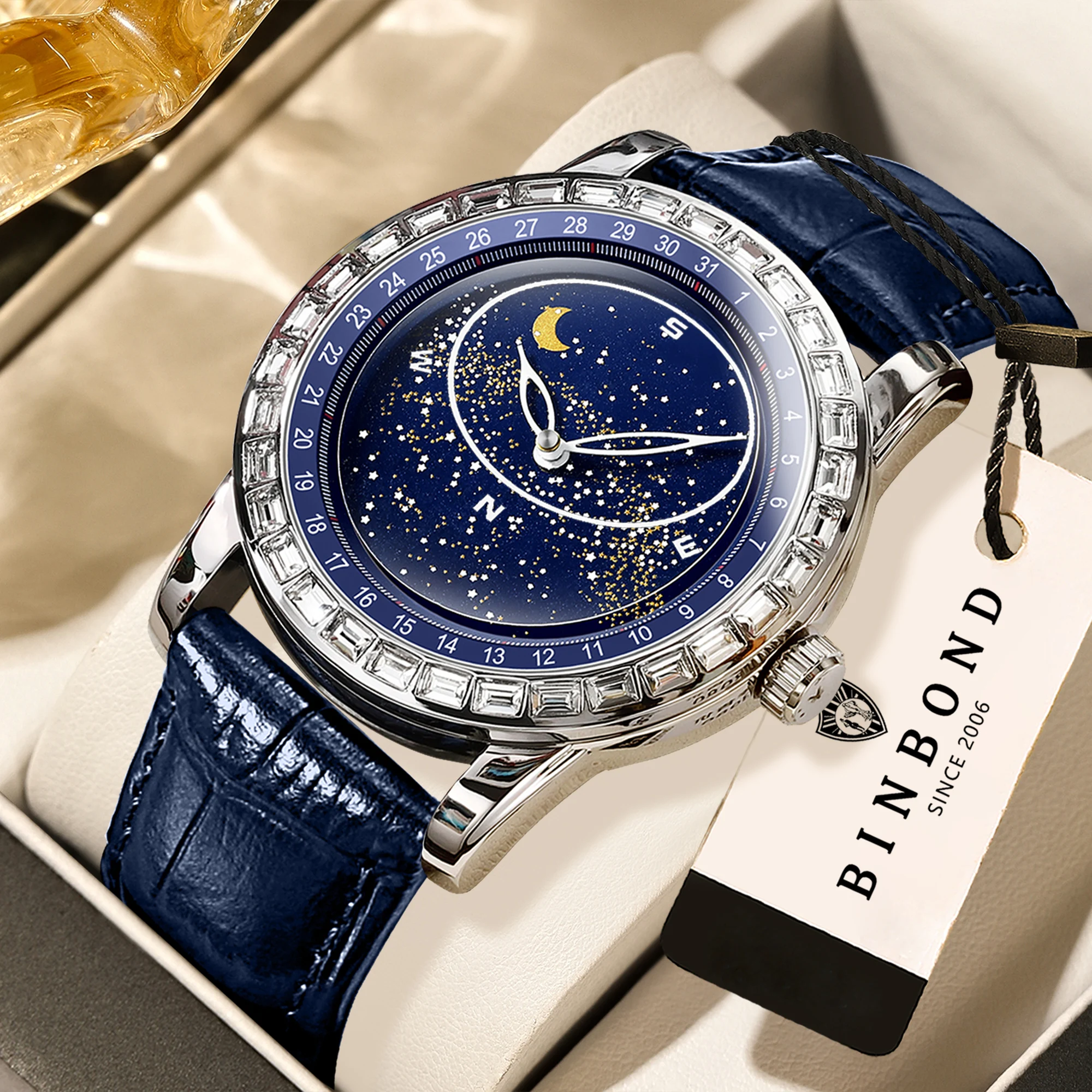 BINBOND Waterproof Men's Watch Lstarry Sky Quartz Wristwatches For Men Luxury Authentic Luminous Relogios Masculino Slim +Box