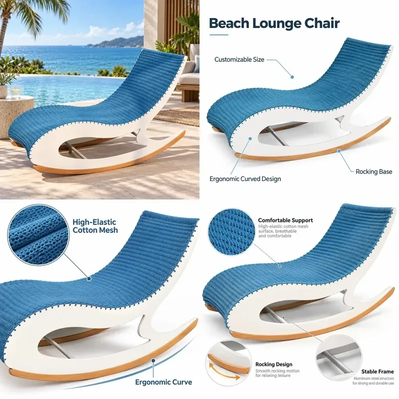 Outdoor Rocking Chair Beach Chair Breathable high elastic reclining chair with aluminum steel stabilized frame