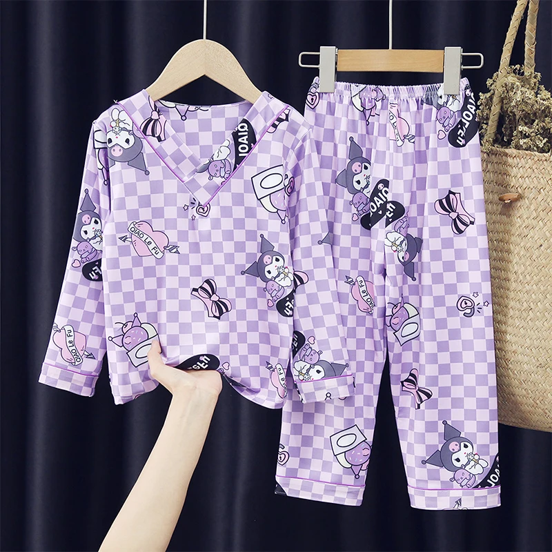 

Kawaii Sanrio Cinnamoroll Girls Pajamas Sets Kuromi Cartoon Cute Student Long Sleeve Long Pants Home Clothes Softness Piece Set