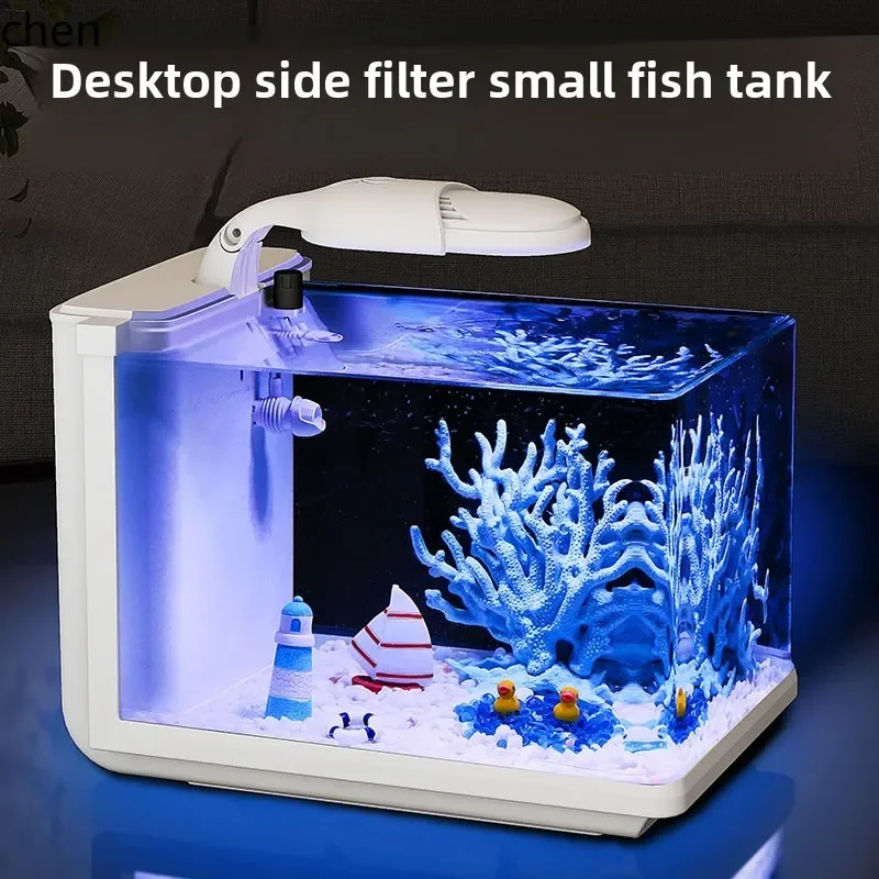 YFY  desktop hot curved fish tank side filter living room small ecological goldfish tank water-free glass aquarium