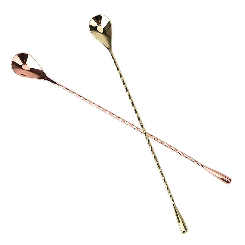 HILIFE 30cm Stainless Steel Stir Bar Spoon Mixing Ounces Cocktail Spoon Spiral Pattern Bartender Tools Teadrop Spoon Bar Tool