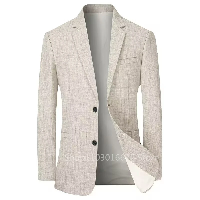 Beige/Blue Men Suit Linen Blazers Jackets Business Casual Suit Designer Coats New Spring Summer Formal Wear Slim Fit Blazers