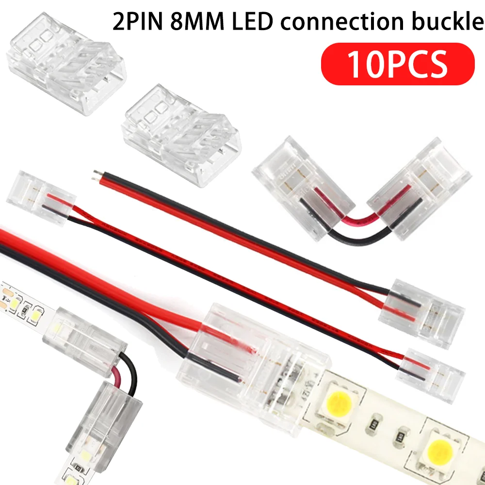 10 Stück 2Pin 8mm LED-Streifen-Stecker Schnelldraht-Eckverbinder L-förmiger Stecker Schweißfrei 2835 5050 SMD COB LED-Streifenlichter