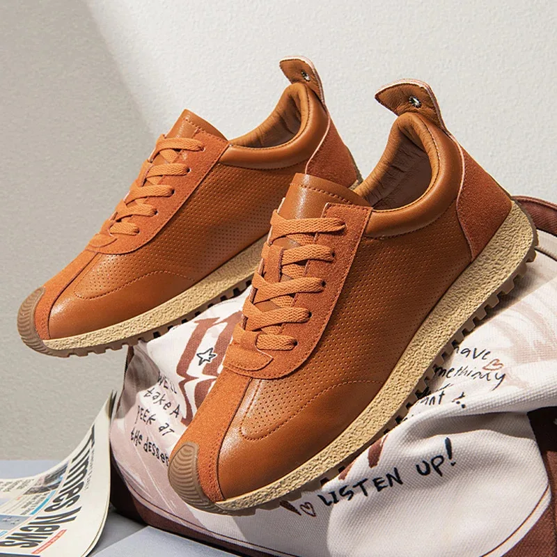 

Leather Wear-resistant Fashion Retro Soft Sole Men's Casual Platform Sneakers for Men Shoes