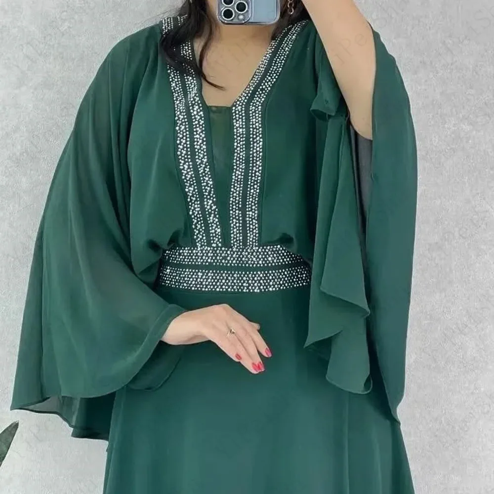 Maßgeschneiderte A-Linie-Abschlussballkleider, bodenlang, V-Ausschnitt, volle Ärmel, Abendkleid, modische Pailletten, einfaches drapiertes, lässiges Partykleid