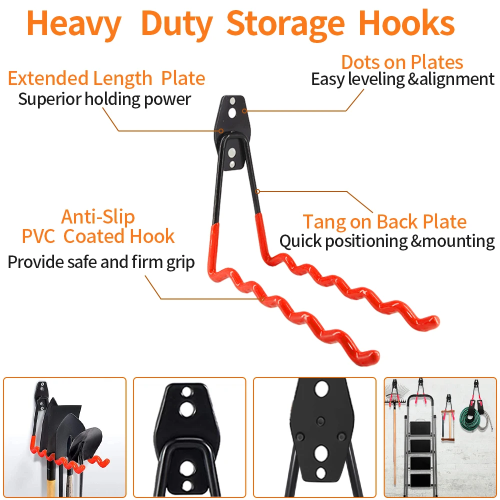 Heavy Duty Metal Garage Hook Organizer Wall Mount Bike Hanger Hooks Anti-slip Storage Hook For Ladders Garden Tool