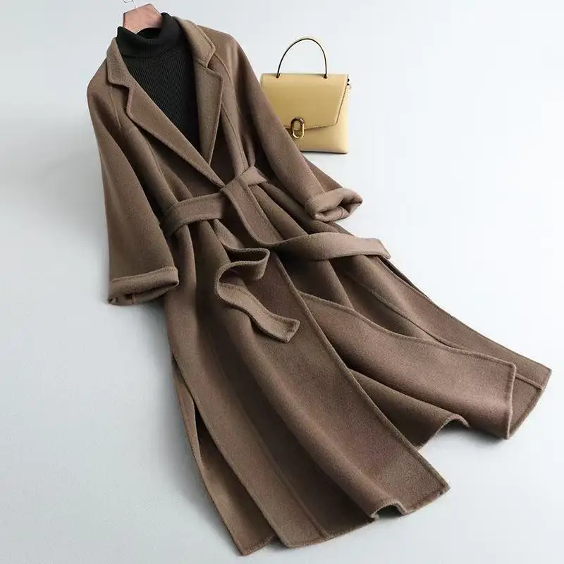 

2026 New Double-sided Wool Coat For women Slim For Autumn Winter Winter High-end Temperament Thick Woolen Coats With belt