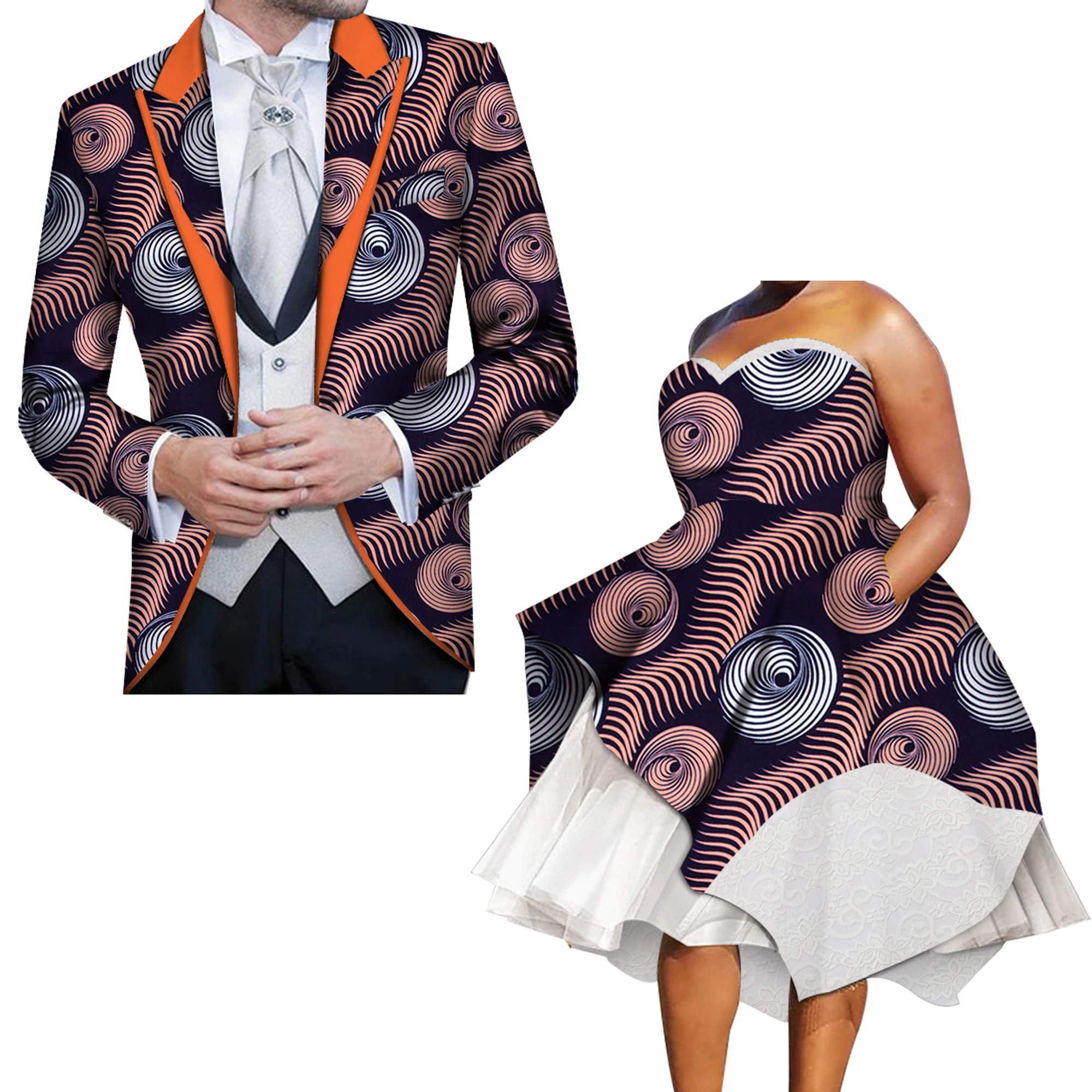African Dresses for Couples Dashiki Couple Costume for Party Wedding African Couple Clothing Customized Wholesale WYQ272