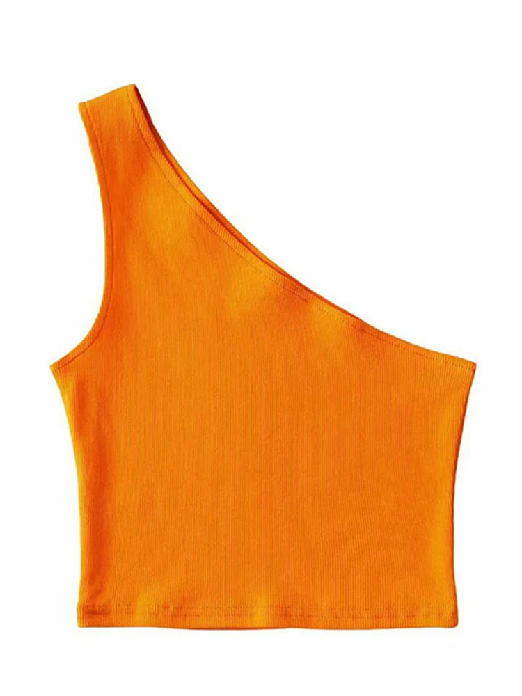 One Shoulder Cropped Tanks Top Women Summer Sleeveless Tanks Camis Sexy Oblique Collar Elastic Corset Slim Crop Tops Tube Lady