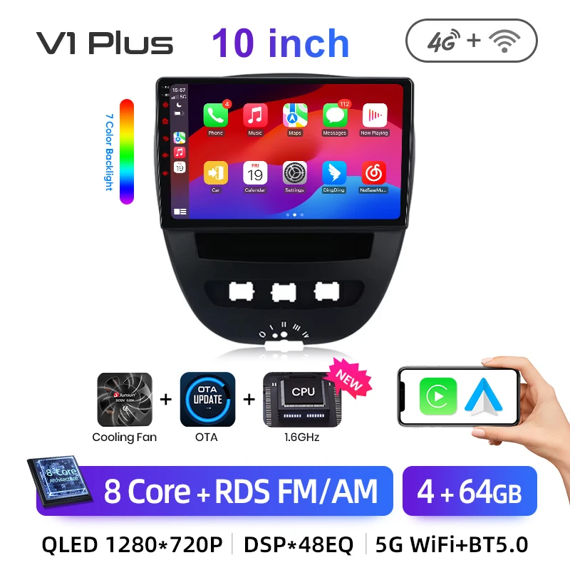 Junsun Draadloze CarPlay voor Apple Auto Radio Stereo voor Peugeot 107 Toyota Aygo Citroen 2005-2014 GPS TouchScreen multimedia