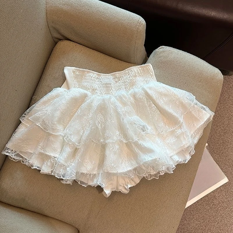 Skirts Women Sweet Lace Patchwork High Waist Elegant Y2k Aesthetic Cake Skirt High Waist Y2k Aesthetic Culottes
