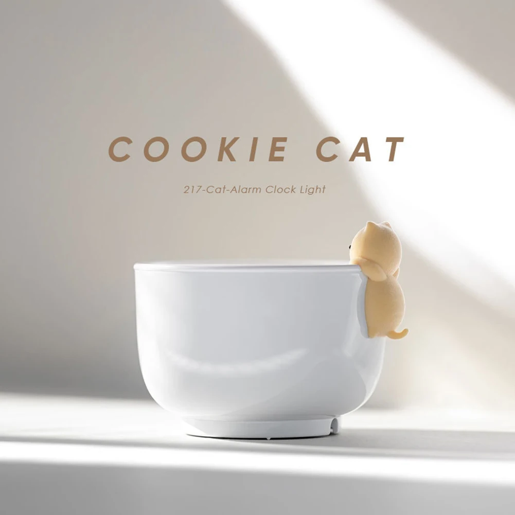 Night Light Cat Alarm Clock Cute Teacup Cats Design LED Digital Clock Adjustable Brightness Soft Warm Glowing Night Light