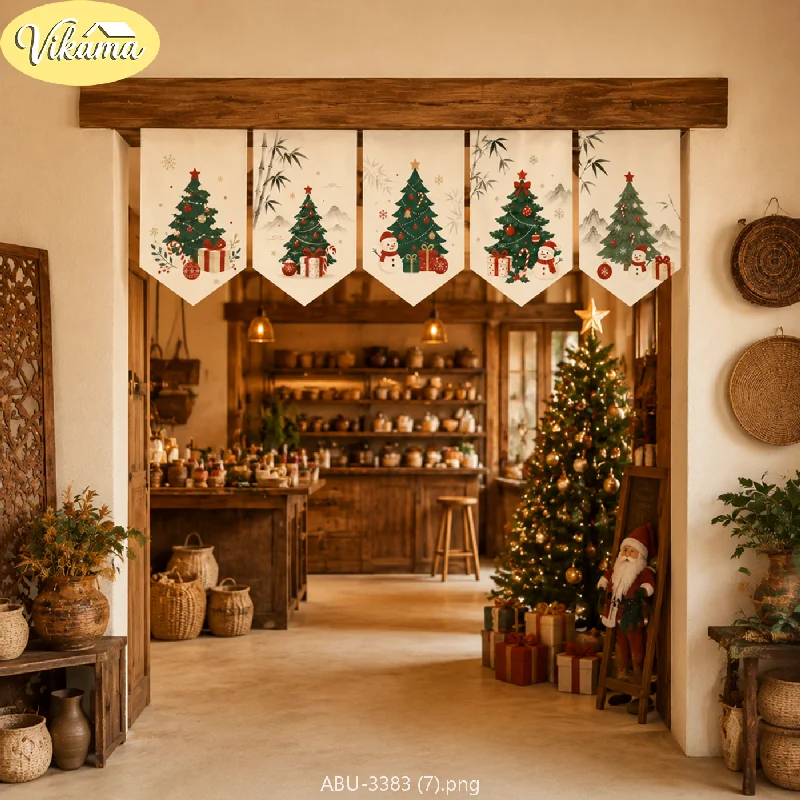 VIKAMA Ink-Style Christmas Bunting, Christmas Tree, Holiday Wall, and Door Frame Decorations, Christmas Party Home Decor Bunting