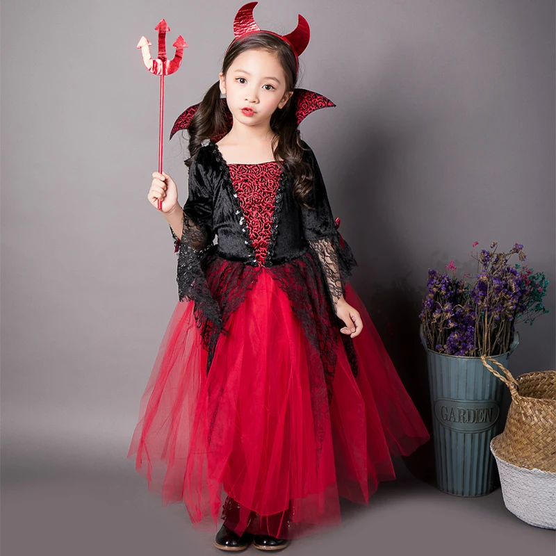 Schattige kinderen jaren '60 meisjes jongens vintage vampier jurk Halloween schurk kostuum spelen tovenaar kleding kind alle Saint's Day pompoen outfit