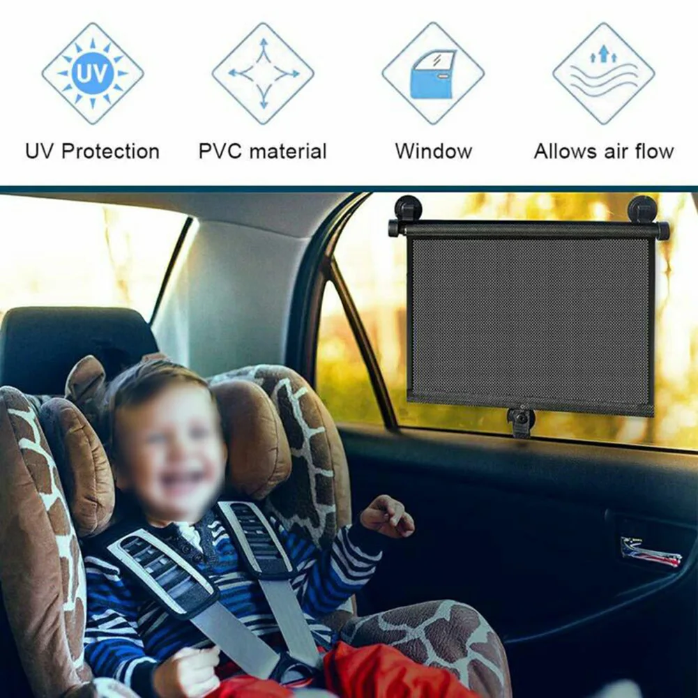 Telescopic Car Side Window Sunshade, Sun Shield Roller Blind, Retractable Sun Shade Curtain Heat and UV Blocking, 40x60CM, 2Pcs