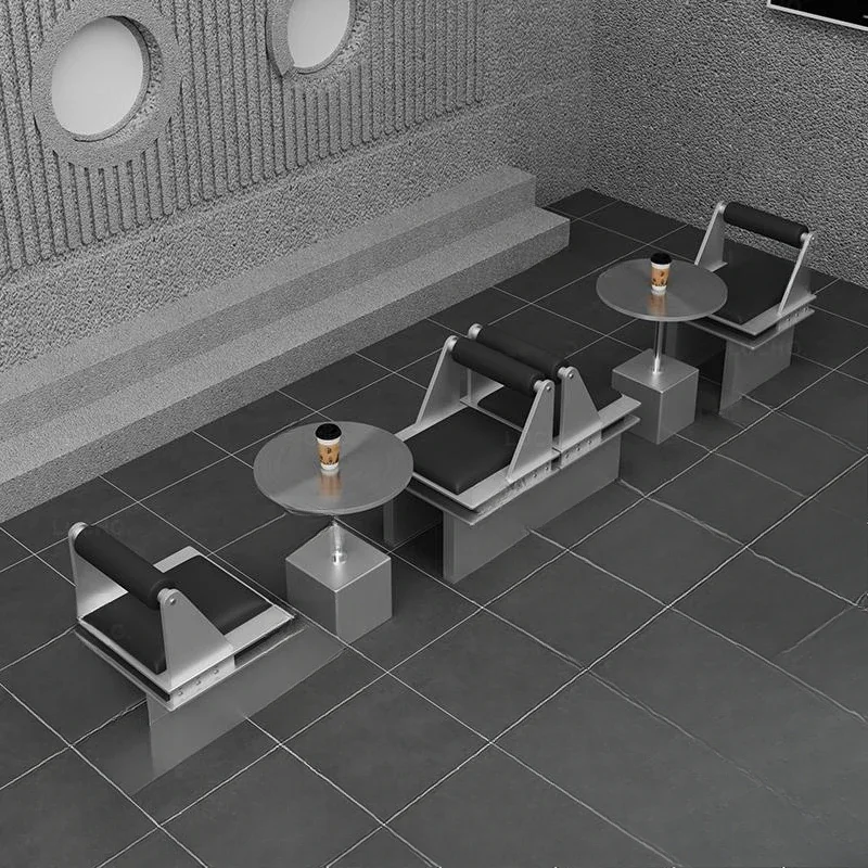 Industrial style, coffee shop, stainless steel wall seat sofa Internet celebrity bar, dessert milk tea shop table and chair
