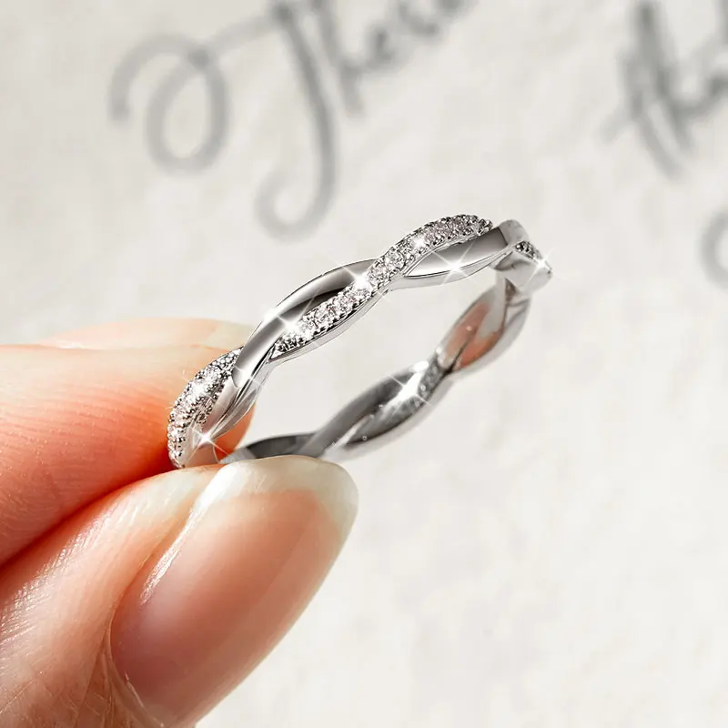 

Anziw Certified D Color Moissanite Simple Twisted Rope Ring 14k Gold Filled Eternity Band Finger Rings for Women Jewelry Gift