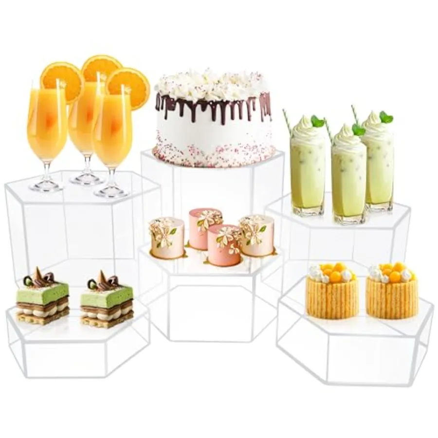 

6 Pcs Buffet Risers Dessert Stands for Elegant Food Display Hexagonal Acrylic Boxes with Clear Riser Display Cases Ideal for We