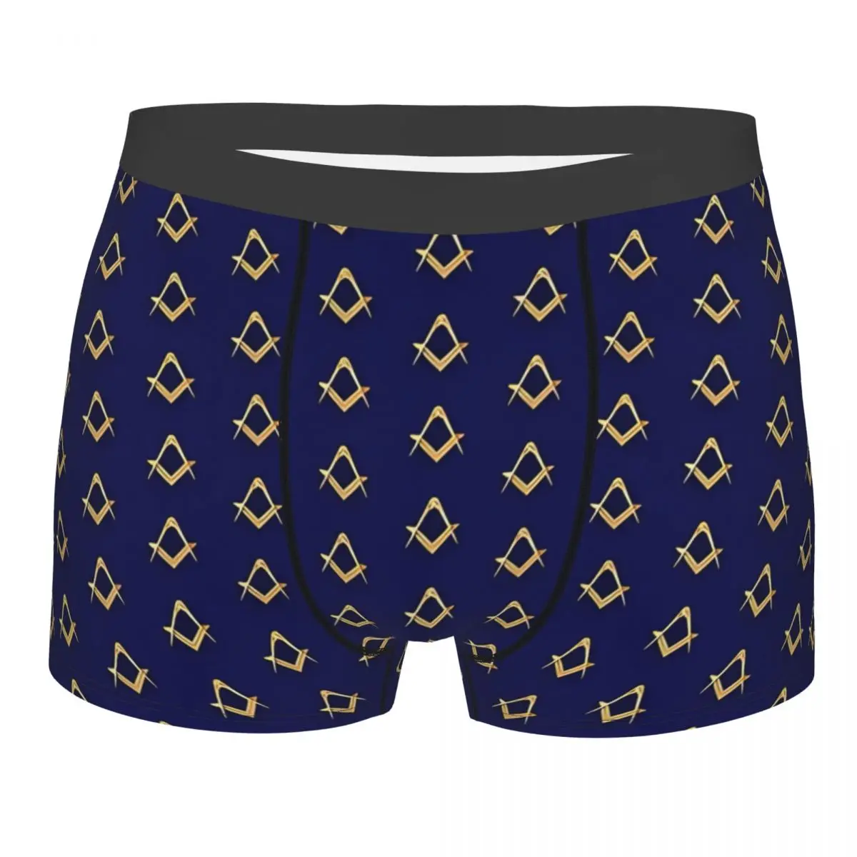 Freemason Pattern Gold Blue Square & Compass Masonic Man Underwear Boxer Briefs Shorts Panties Hot Underpants for Homme