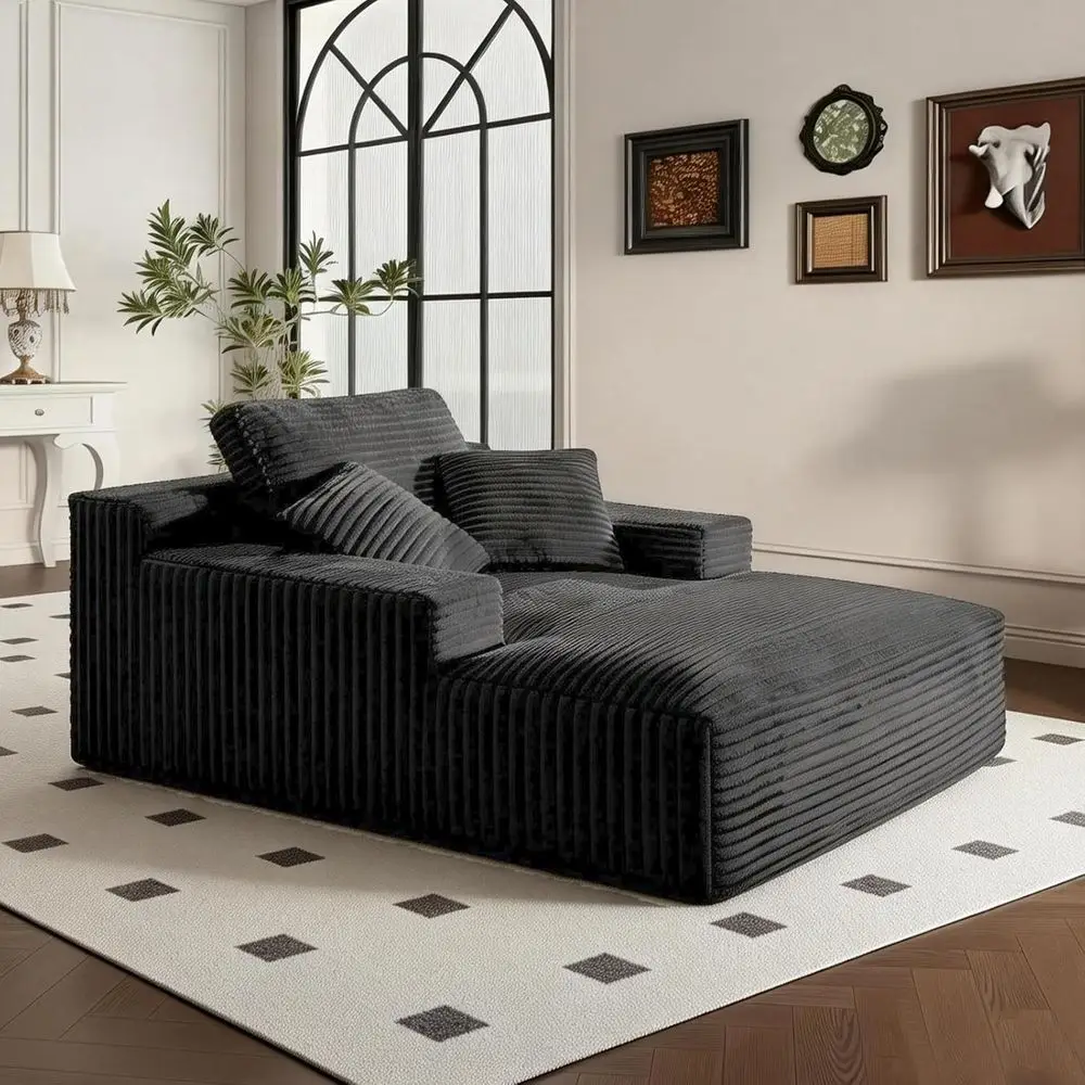 

68 Corduroy Indoor Chaise Lounge Chair, Oversized Deep Seat Sleeper Couch, Cloud Comfort Sofa for Living Room and Bedroom, Grey