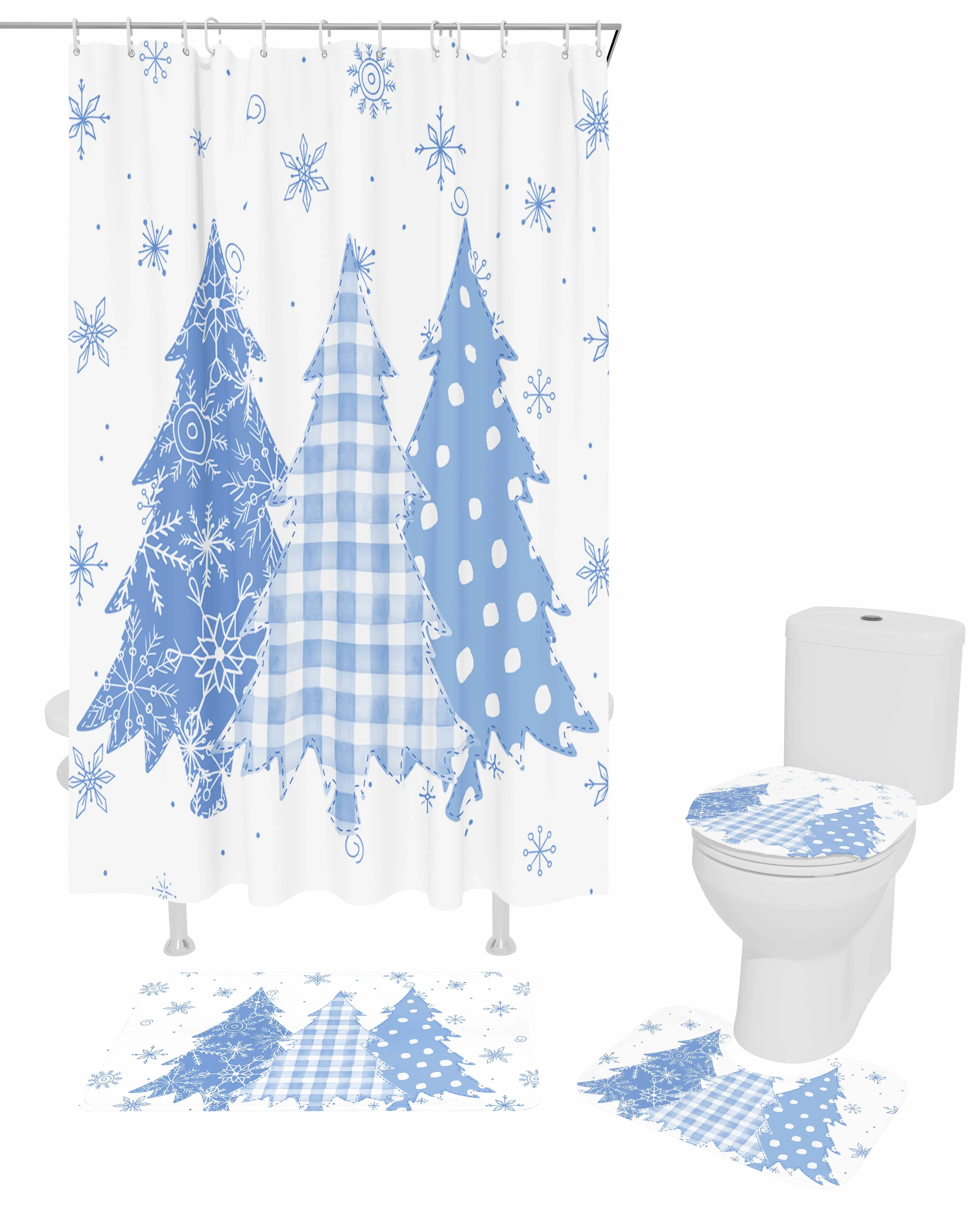 Christmas Hand-PaintedPolyester printed shower curtain bathroom set,luxurious curtainsabstract 4-piece setcoral fleece floor mat