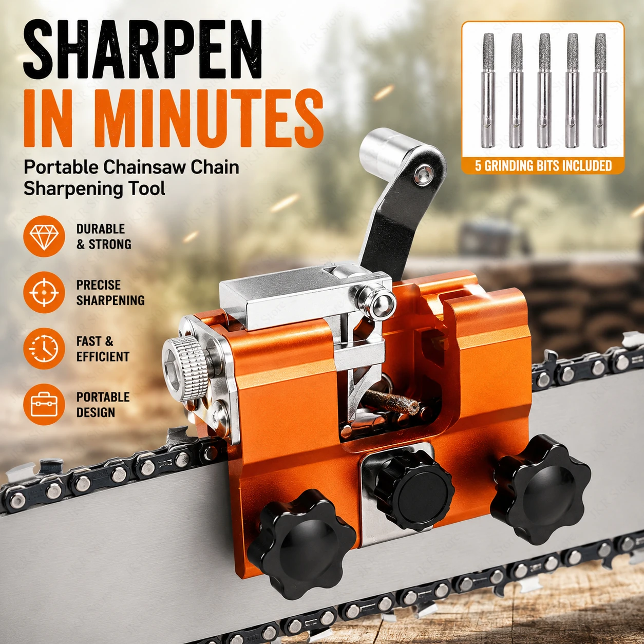 

Portable Chainsaw Chain Sharpening Tool Hand Grinder with Chain Clamp Quick Grinding Tool for DIY Maintenance Repair Use