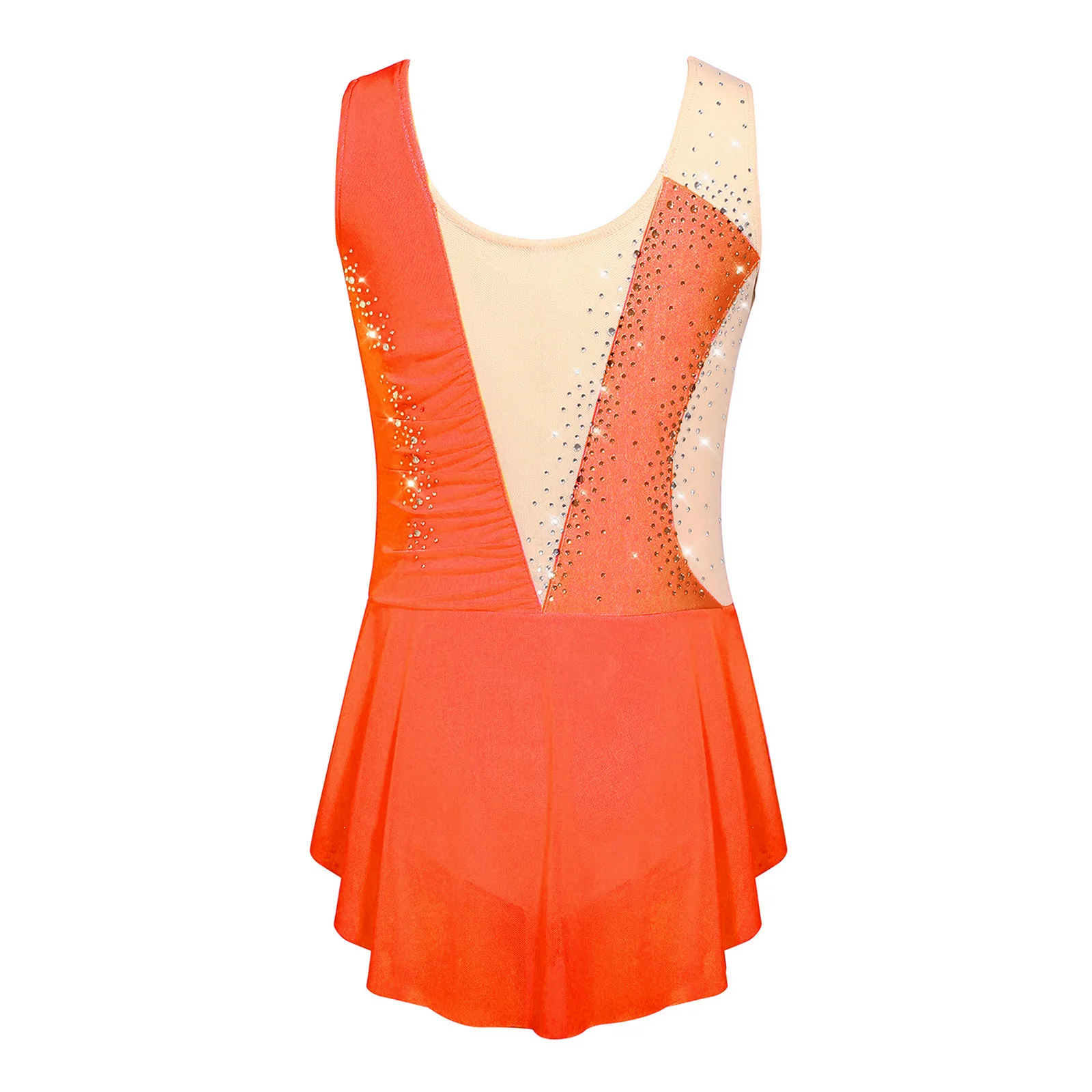 Kinder Mädchen Gymnastik Eiskunstlauf Ballett Tanzkostüm Funkelnde Strasssteine Gerafftes Netzkleid mit Seitenschlitz und Eingebautem Slip – Detail 18