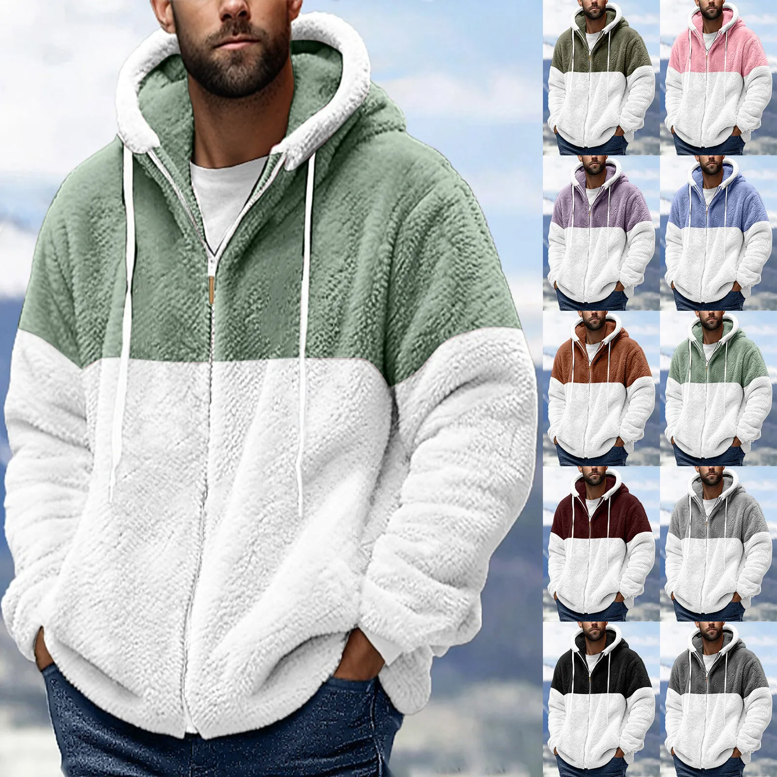 Abrigo grueso de felpa para hombre, versión coreana de la tendencia de Sudadera con capucha con cremallera, abrigo de lana informal suelto, Primavera, Invierno