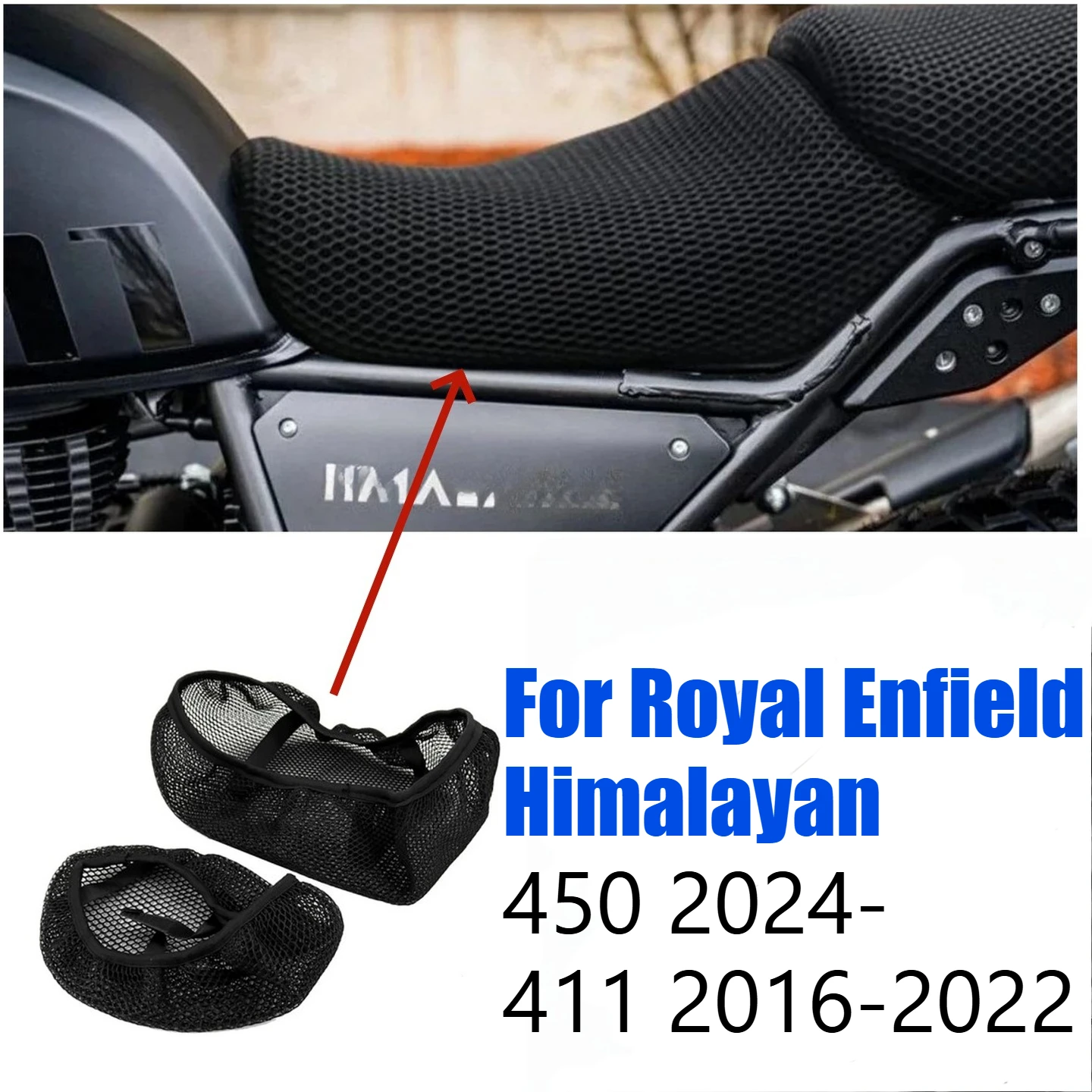 ロイヤルエンフィールドヒマラヤン450-2024年式用-オートバイ滑り止めサドルパッド3dハニカムメッシュシートカバー通気性クッションプロテクター