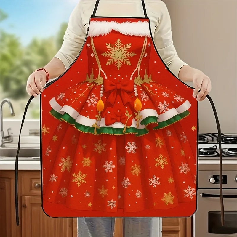 1pc, Christmas Gift, An Elegant And Beautiful Apron Featuring A Red Apron With A Snowflake Design, Chef's Apron, Ideal For Kitch