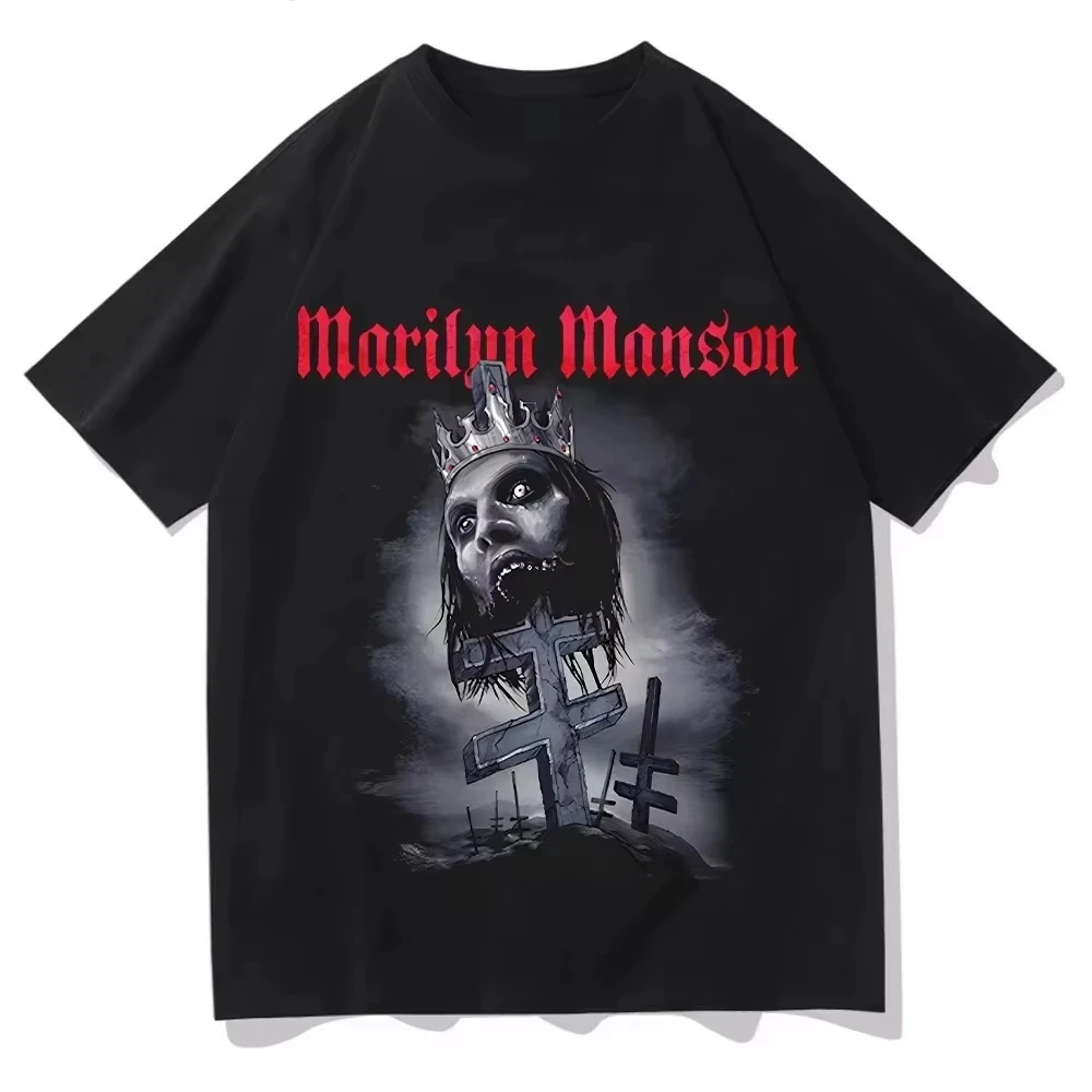 Marilyn Manson Impaled Double Cross Tee Retro Print Cotton Top Graphic Sleeve Unisex Men Women Casual Crew Neck T Shirts Y2k Dry