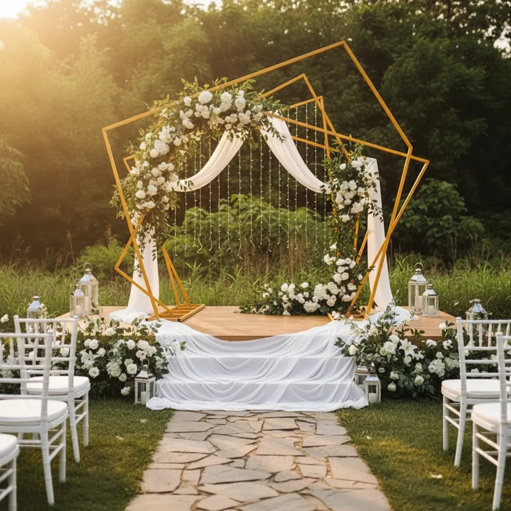 

Irregular wedding arch background, double flower arch, wedding party outdoor stage decoration background