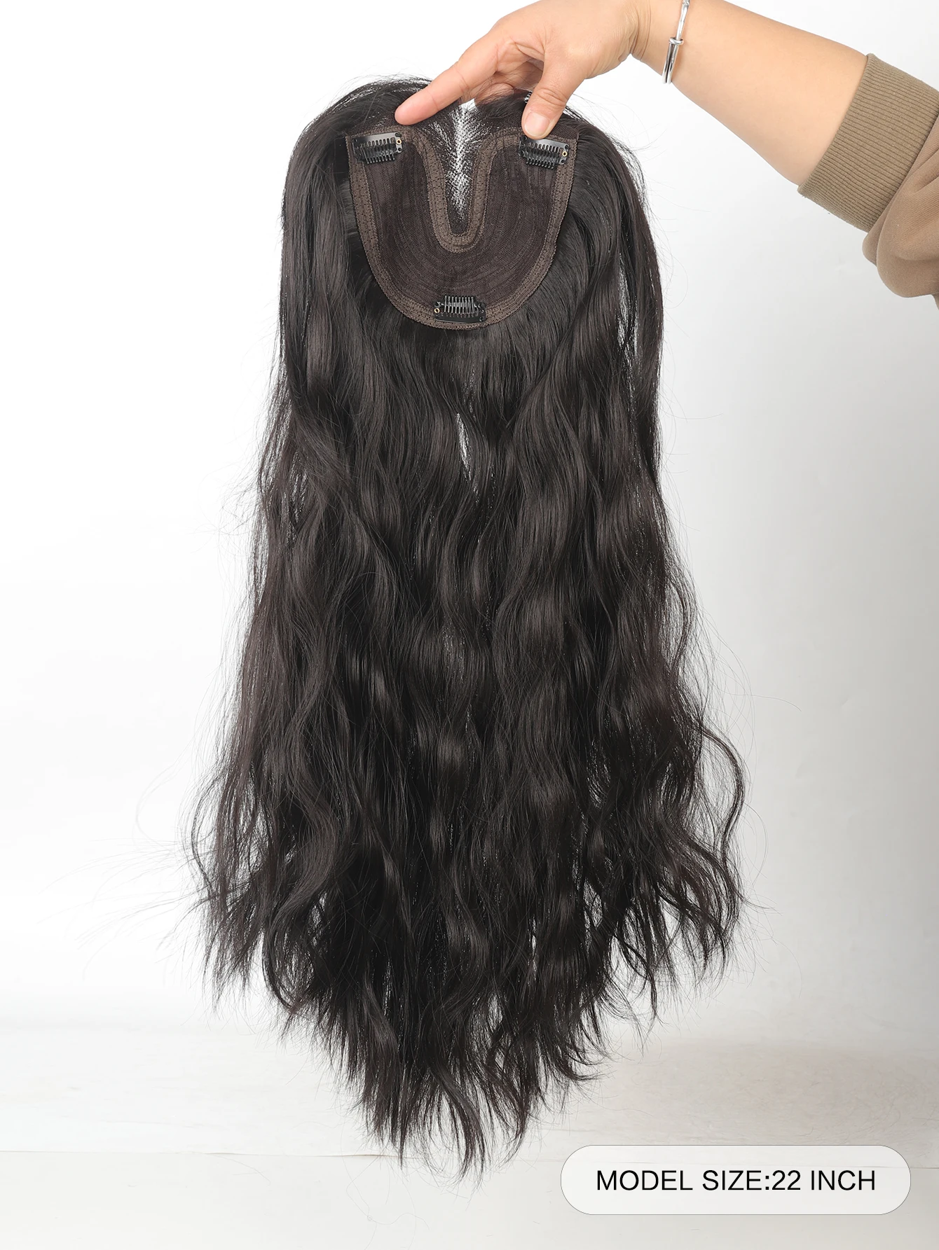 OLACARE Long Curly Wavy Hair with Black Brown Hairpin Bangs High Temperature Fiber Large-Area Hand-Knitted hairpiece Hair
