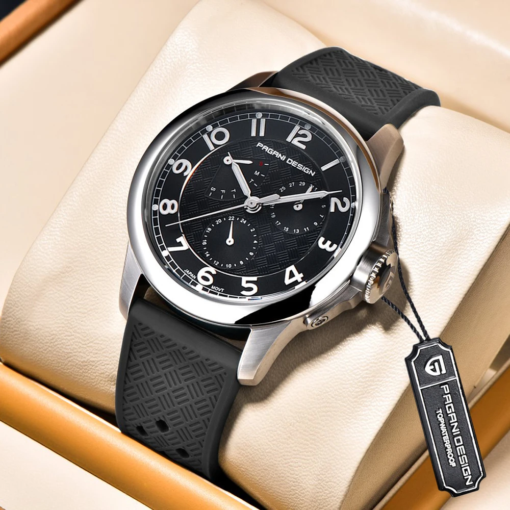 

PAGANI DESIGN New Fashion Leisure VH88 Quartz Watch Rubber Multi functional Display Waterproof Outdoor Sapphire Glass Watch