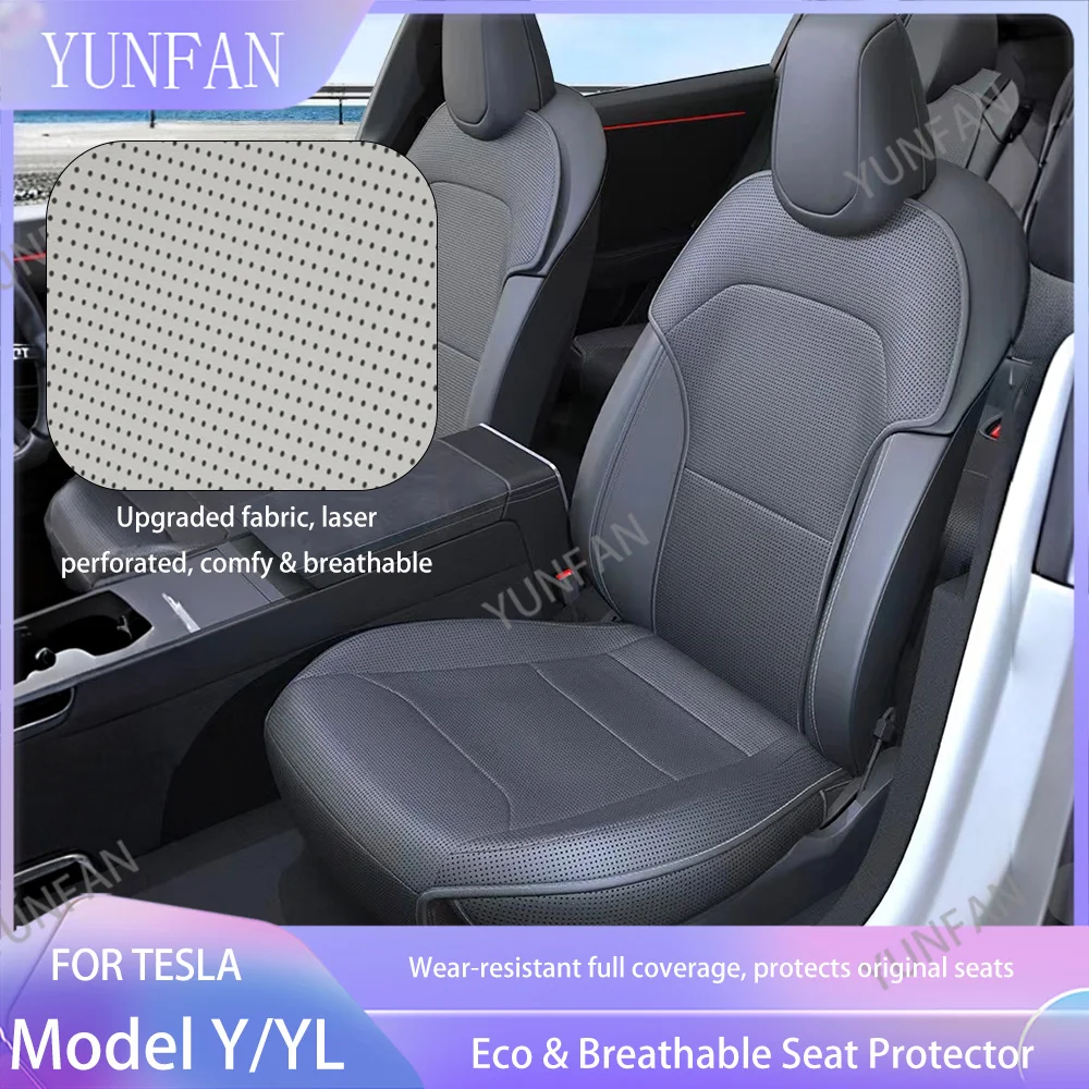 All Season PU Car Seat Protector Cushion Kit Split Single Sitting & Back Pad Ventilated Design for Tesla Model Y YL Juniper 2025