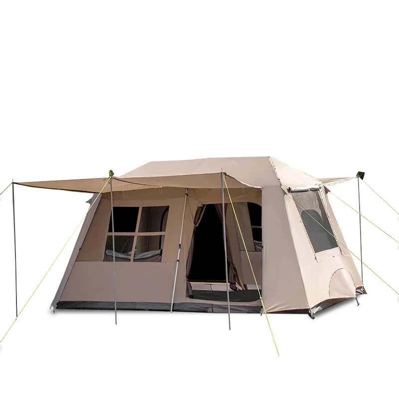 Automatic Large Oxford Tent for Outdoor Family Adventures 3-8 Person Double Hall Ridge Tent with Canopy Quick Setup Camping Tent