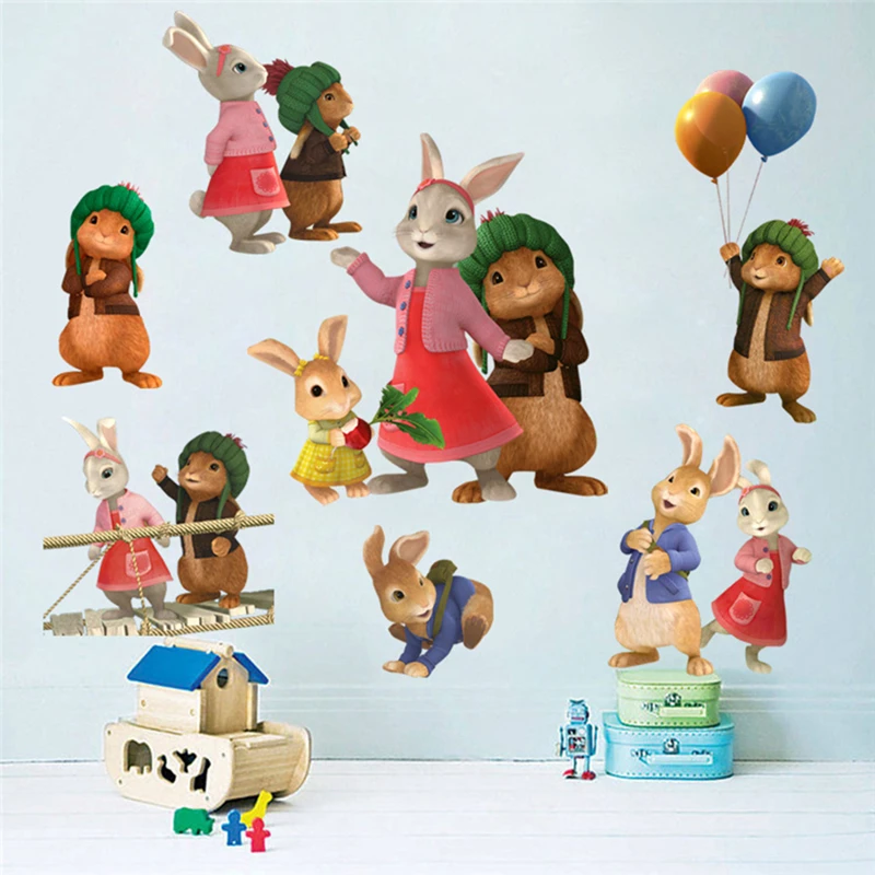 So Funny Cartoon Animal Wall Decals Cute Rabbit Peter Vinyl Stickers for Home Nursery Room Decoration