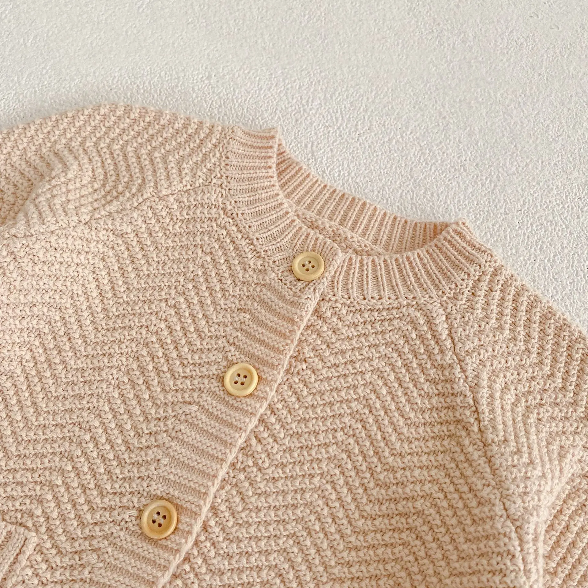 Spring and autumn newborn sweater baby round neck pure color knitting cotton long sleeve cardigan coat