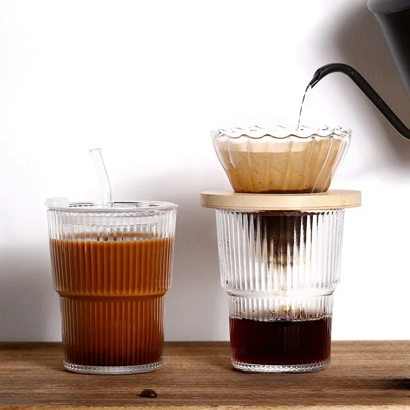 Stripe Straw Glass Cup Whisky Wine Drinking Glasses Transparent Lid Coffee Mug Tea Water Mug Milk Juice Cup Kitchen Accessories image 4