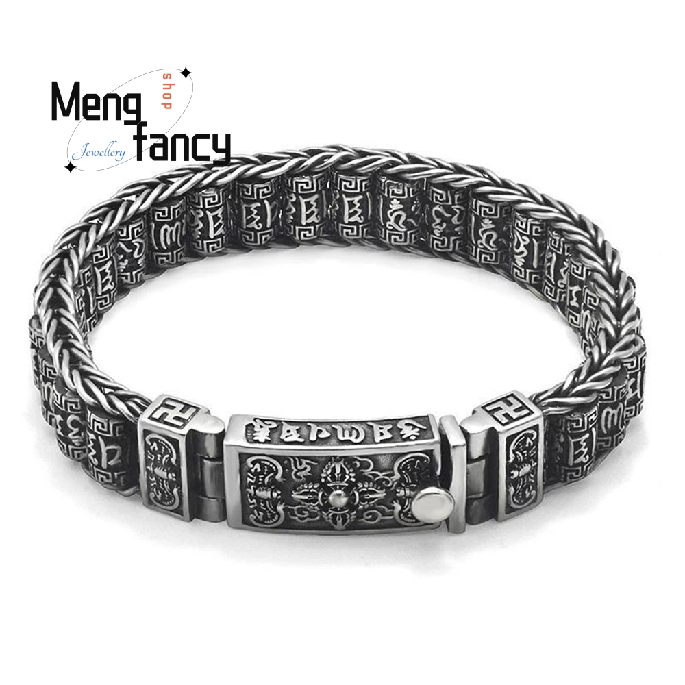 

Hand-Woven Lu Lu Tong Prayer Wheel Bracelet For Men, Six-Character Mantra Beads For Good Fortune, Retro Jewelry Exquisite Luxury