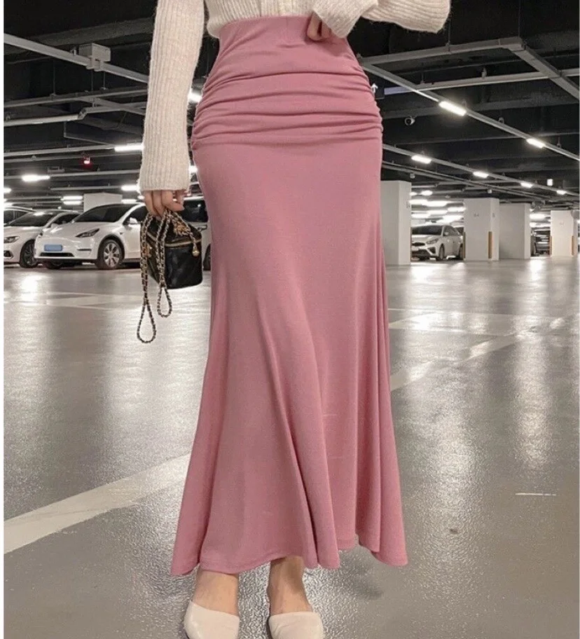 South korea Dongdaemun 2024 Spring New High Waist Pleat Slim fit Slimming Sheath Sexy Fishtail Skirt Women's Fashion