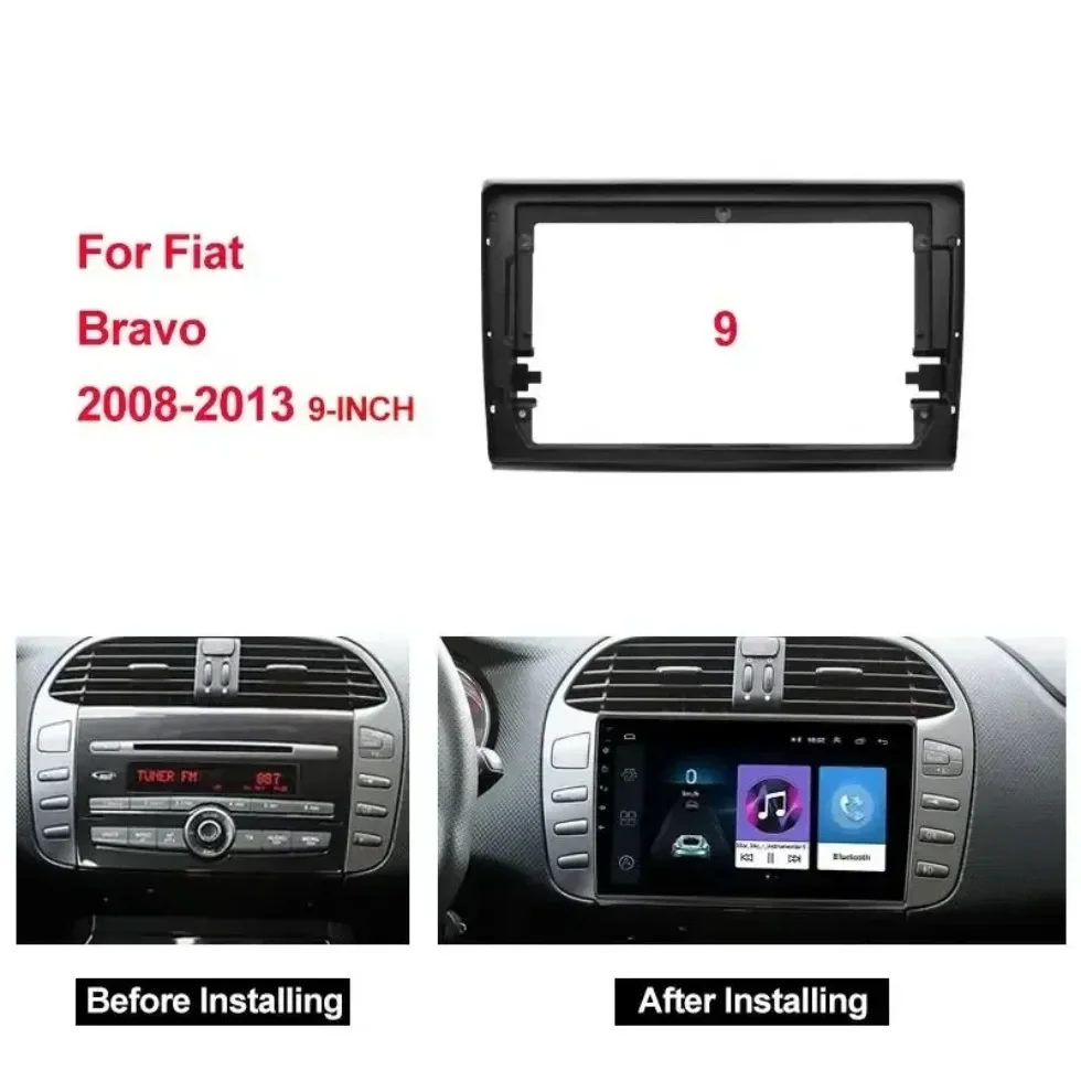 For FIAT Bravo (198) 2006-2016 2 Din 9 Inch Car Radio Installation DVD GPS Mp5 ABS PC Plastic Fascia Plane Frame Dash Kit